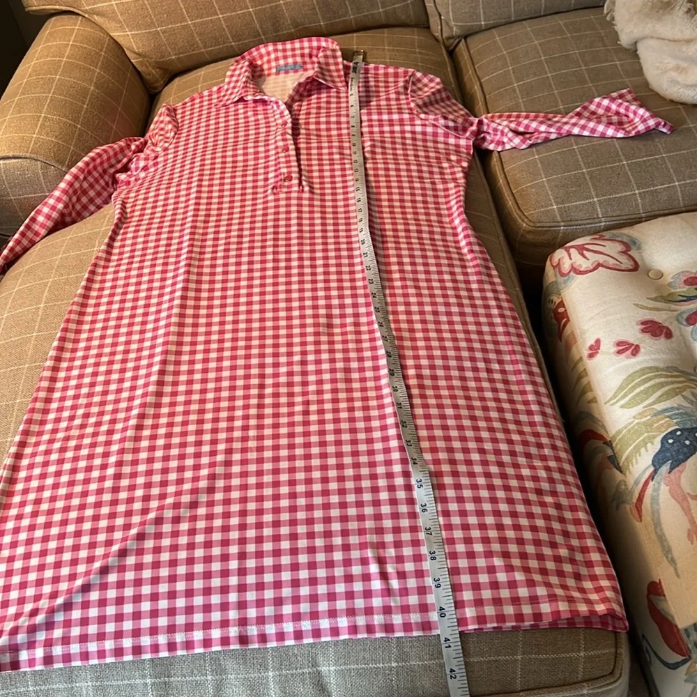 J. McLaughlin (2 dresses) Pink Gingham & Tan Check Shirt Dresses - Picture 8 of 10